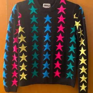 100% Cashmere Neon Star Long Sleeve Crew Neck Sweater